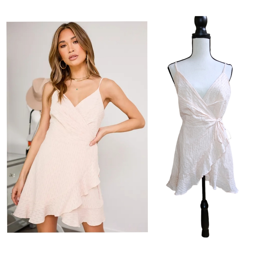 NWT Lulus Wrap Things Up Light Pink Ruffle Wrap Mini Dress Size XS